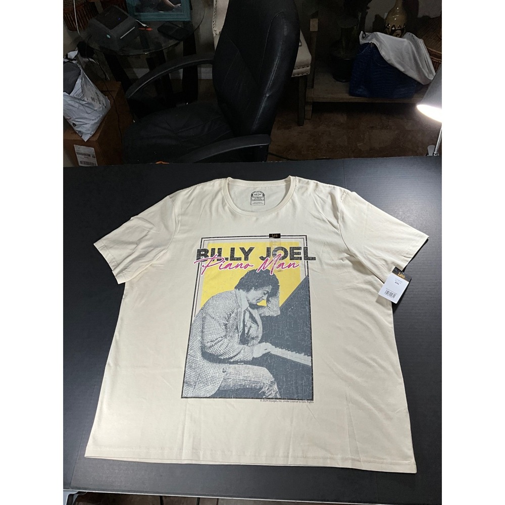 Lee Billy Joel Piano Man Graphic T-Shirt Mens 2XL Cream Cotton 112388549 NWT